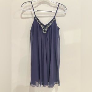 Express trapeze dress black with purple beaded detailing